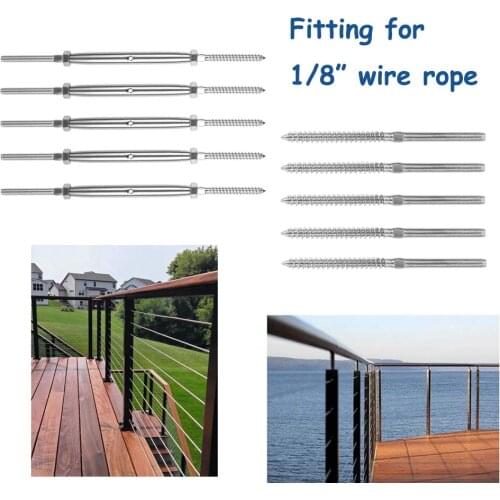 Cable Railing kit Straight Screw Swage Turnbuckle Tensioner for 1/8" Wire Rope 316 Stainless Steel Railing Wood Post Balusters