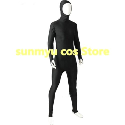 Black Spandex Bodysuit - Undetachable Hood with Open Face Cosplay Costume Custom Size