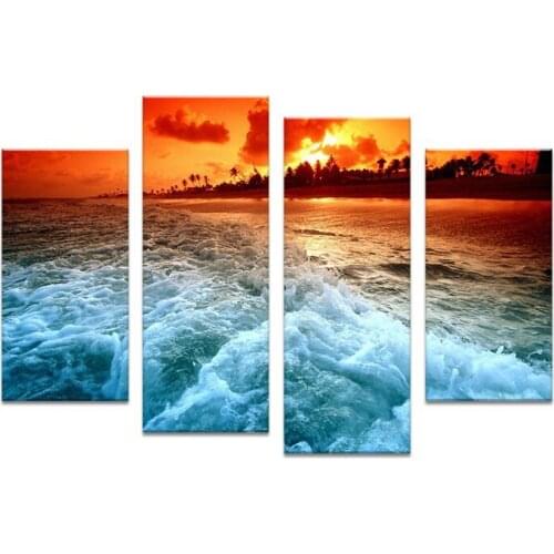 4 PCS The Best Selling Tropical Sunset Wall Painting Print On Canvas For Home Decor Ideas Paints On Wall Pictures Art