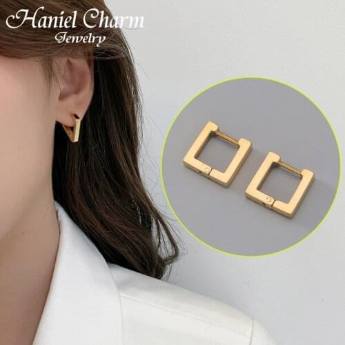 2021 New Square Golden Hoop Earrings Stainless Steel Metal Statement Earrings Charm Jewelry Office Gift бижутерия для женщин