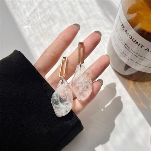 Metal Geometrical Irregular Transparent Crystal Earrings Simple Retro Fashion Personality Elegant Women Jewelry Gift Accessories