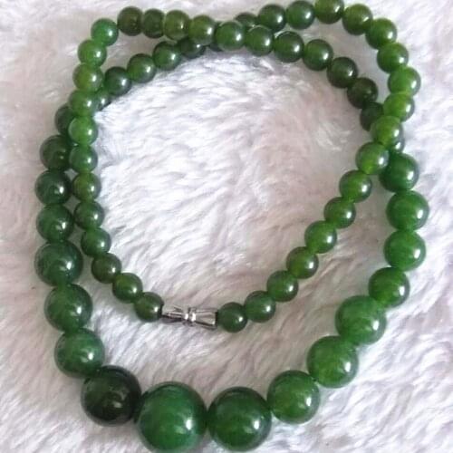 Fashion 6-14mm natural green Taiwan jades necklace semi-precious stone beads round beads elegant women jewelry 17inch BV277