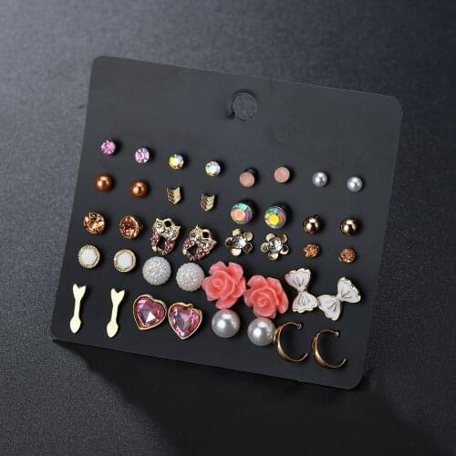 20 Pairs/set Trendy Cute Arrow Owl Flower Round Heart Mixed Shape Stud Earrings Set For Women Gifts Jewelry