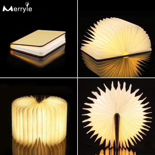 5 Colors USB Recharge LED Night Ligh Creative Wooden RGB Folding Book Light Home Desk Lamp Decorative for Kid Baby Birthday Gift
