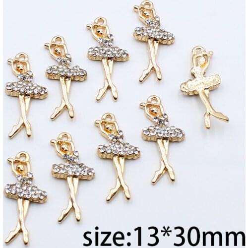 New 10pcs 13*30mm alloy ballet girl shiny rhinestone creative pendant pendant DIY decorative necklace pendant jewelry accessory
