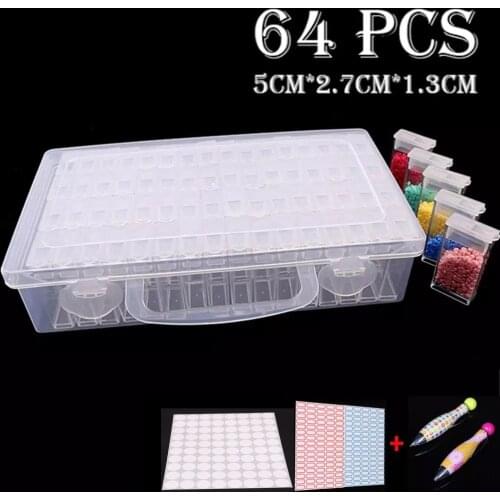 New Plastic Square Round Diamond Painting 5D Accessories 64pcs Bottles Container Storage Box Tools Holder Diamond painting Box