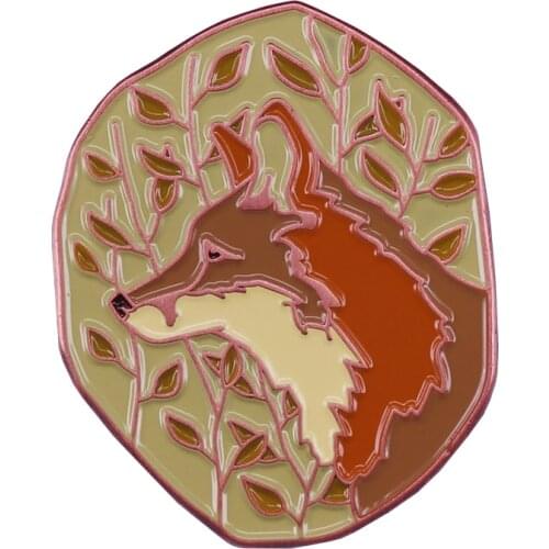 Fall Fox Badge Autumn Leaves Woodland Cute Nature Jewelry