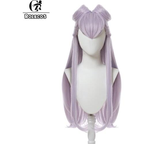 ROLECOS LoL KDA Evelynn Cosplay Wig Long Purple Straight Wig with Bangs Heat Resistant Synthetic Hair Game Cosplay