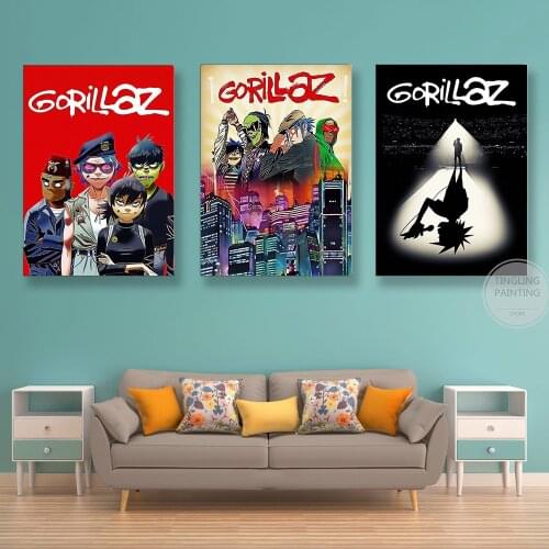 Anime Gorillaz Canvas Posters Silk Fabric Wall Art Prints Living Room Bedroom Dorm Cafe Bar Home Decor Mural Cuadros Para Sala