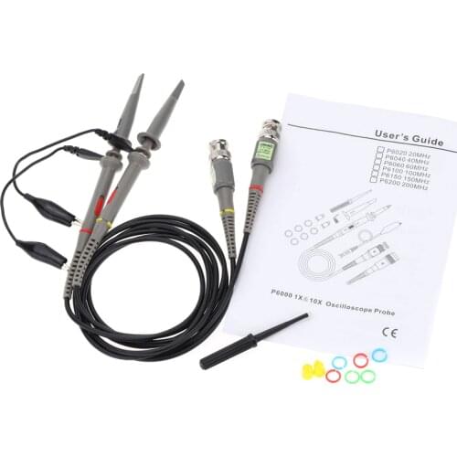 High Precision Oscilloscope Probe kit P6100 2Pcs Attenuation Rate Can Adjusted 100MHz 1X 10X Alligator Clip Probes Test Leads