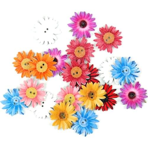 Mixed Flower Painted Buttons Wooden Scrapbooking Sewing Apparel Accessory Decoration Buttons DIY Crafts 20pcs 20-25mm