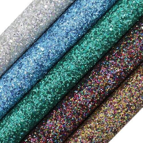 30cmx134cm Roll Sky Blue Chunky Glitter Fabric Leather Roll Faux Leather For Bows Earring Home Decorations DIY AY316