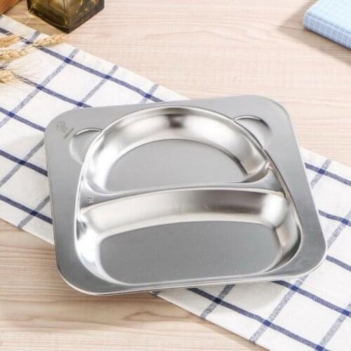 Stainless steel grid snack plate deep thick 2/3 grid students adult canteen tableware metal snack plate