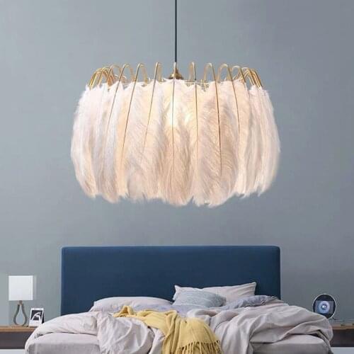 Modern Restaurant Ins Feather Chandelier Nordic Living Room Girl Romantic Childrens Room Bedroom Pendant Lamp Restaurant Light