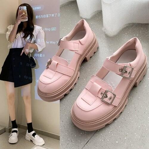 Lolita Shoes Patent Leather Mary Janes Shoes 2021 New Women Platform Shoes Buckle Girls Thick Sole Ladies Shoes Black