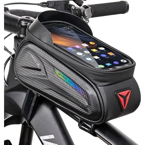 WHEEL UP Rainproof Bike Bag Front Anti-slip Touch Screen Cycling Phone Bag 7 Inch Reflective Bicycle Top Tube Bag with Sun Visor