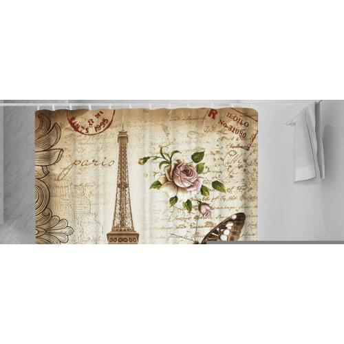 Paris Tower Landscape 3D Waterproof Shower Curtains Bathroom Curtain Sets Anti Slip Pedestal Rug Lid Toilet Cover Bath Mat Set