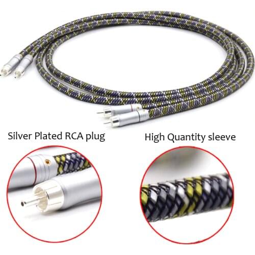 Pair High Quality 6N 99.9999% OFC Male-Male RCA Interconnect Cable with Silver Plated RCA Plug for Hifi System
