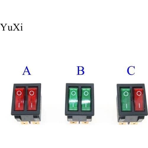 YuXi On-Off KCD4 6Pin Red green double Boat Car Rocker Switch 16A 250V 20A 125V AC Button 6P 31X25mm