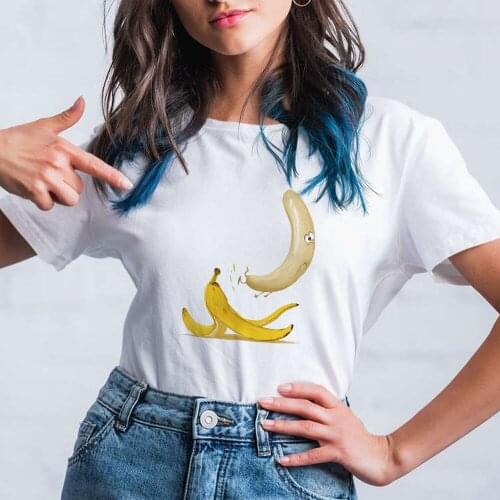 Funny Food Cartoon Women T-shirt Peeled banana Printed Loose T-shirts Beautiful Top Tee Cute Y2k Fashion Exquisite Women Tshirt