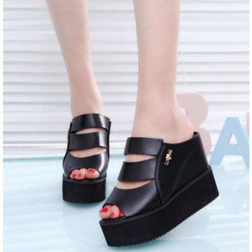 Women slippers 2019 new super high11cm wedges platform fish mouth dames schoenen white fashion mules shoes pantufa zapatos mujer