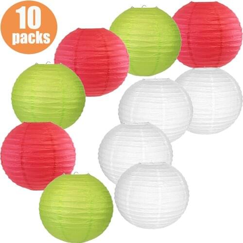 10 pcs Per Set Mix Color Paper Lantern White Light Green Rose Chinese lampion lampionnen Wedding Party Hanging Backdrop Decor