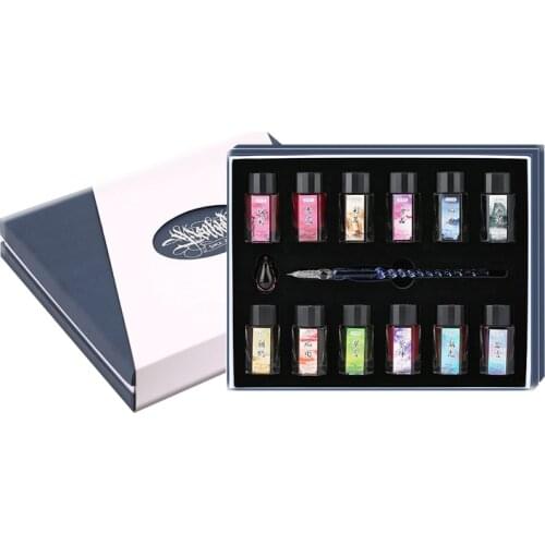12 Color Ink with Glass Dip Pen and Pen Rack Set 2 different styles