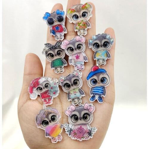 20pcs New arrival DIY acrylic glitter owls cabochons planar resin flat back resin accessories for kids hair accessories