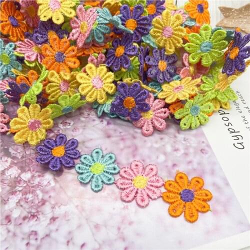 25mm Colorful Daisy Flower Lace Trim Knitting Wedding Embroidered Diy Handmade Patchwork Ribbon Sewing Supplies Crafts 1yards