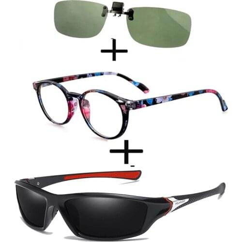 3Pcs!!! Rectangular Metal Business Reading Glasses Men Women + Polarized Sunglasses Sports Driving Fishing + Sunglasses Clip