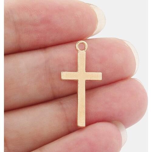 30pcs Gold Lucky Crucifix Jesus Christian Cross Charms Pendant DIY Necklace Jewelry Findings Bijoux 27x13mm