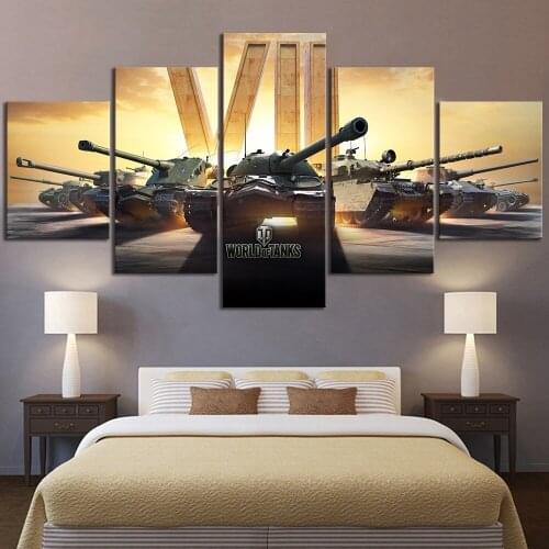 5 Piece Video Game Poster Word of Tanks Pictures Fantasy Art Wall Painting for Home Decor