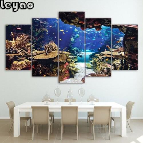 5d Diamond painting Abstract diamond embroidery Art Wall Pictures 5 Panel Sea World Landscape For Living Room Home Decor