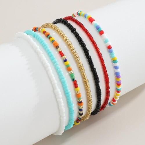 7 Pcs/set Rainbow Beaded Anklet For Women Handmade Multilayer Adjustable Colorful Anklet Bracelet On The Leg Foot Jewelry