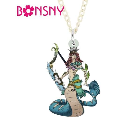 Bonsny Hallween Acrylic Ocean Long Tail Goblin Queen Necklace Pendant Trendy Chain Gifts Party Jewelry For Women Girls Charms