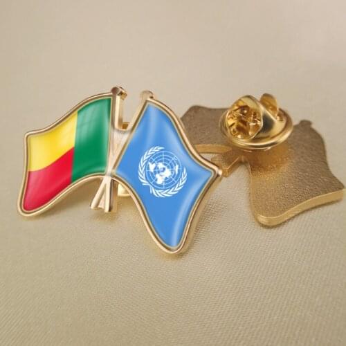 United Nations and Benin Crossed Double Friendship Flags Lapel Pins