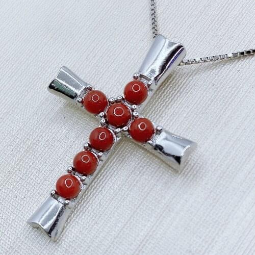 Pure Natural Southern Red Agate Cross Pendant S925 Sterling Silver Necklace Cross Jewelry Pendant Clavicle Chain