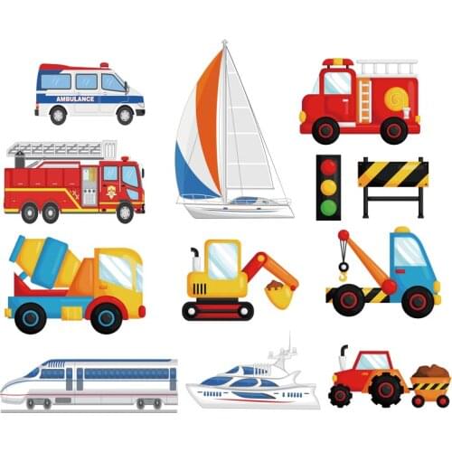 Colorful Mini Communication Media Heat Transfers Paper Car Airplane Train Iron On Patches Set Kid Clothes Accessory Patch Y-186