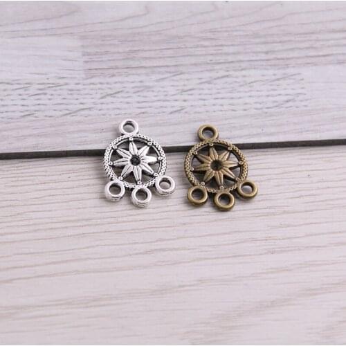 SWEET BELL 70pcs 14*18mm Two Color Zinc Alloy Necklace Charm Jewelry DIY Hollow Round Flower Connector Pendant Necklace