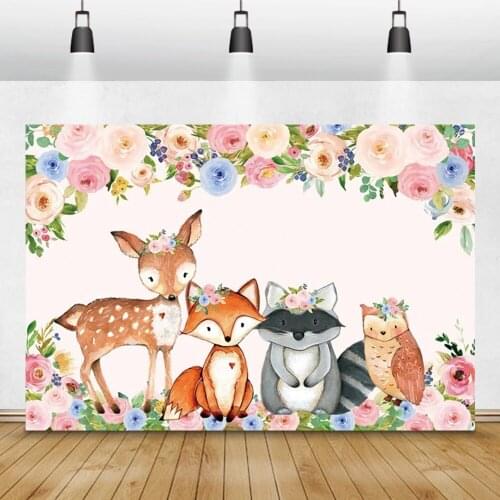 Laeacco Safari Party Photophone Flowers Animals Jungle Forest Photography Backdrops Photo Backgrounds Baby Birthday Photocall