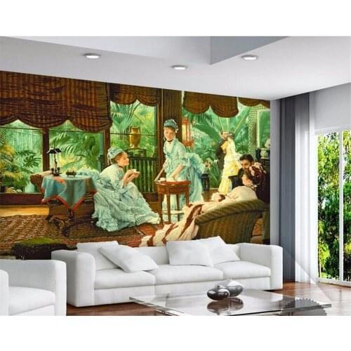 Beibehang Custom wallpaper 3d photo mural blinds outside banana leaves indoor europe lady figures oil painting living room mural
