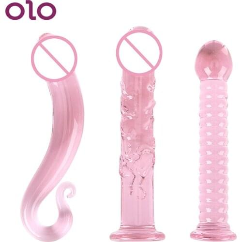IKOKY Crystal Glass Dildo Fake Penis Female Masturbation Adult Products Sex Toys for Women Pink