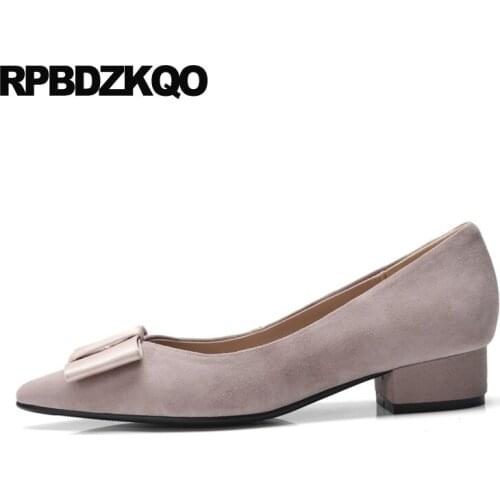 China black high quality bow slip on pointed toe genuine leather suede low heel nude designer shoes women luxury 2019 ladies