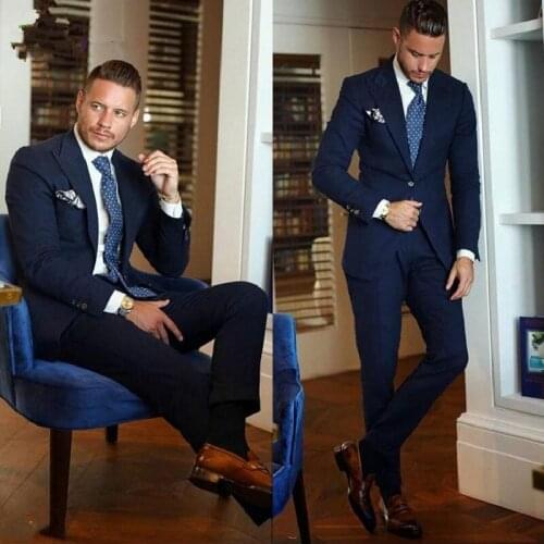 Classic Peak Lapel Wedding Tuxedos Slim Fit Suits For Men Groomsmen Suit Two Pieces Prom Formal Suits (Jacket+Pants)