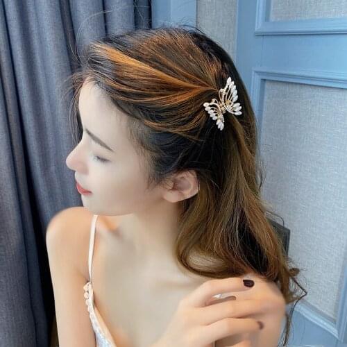 Korean Trendy Headwear Metal Pearl Butterfly Hair Claws for Women Back of Head Hair Jewelry Fashion Elegant Zircon Hairpins Gift
