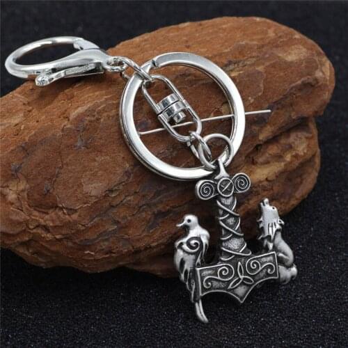 Viking Thors Hammer Wolf Head Pendant Mens Crow Metal Keychain Vintage Accessories Unisex Fashion Jewelry Commemorative Gifts