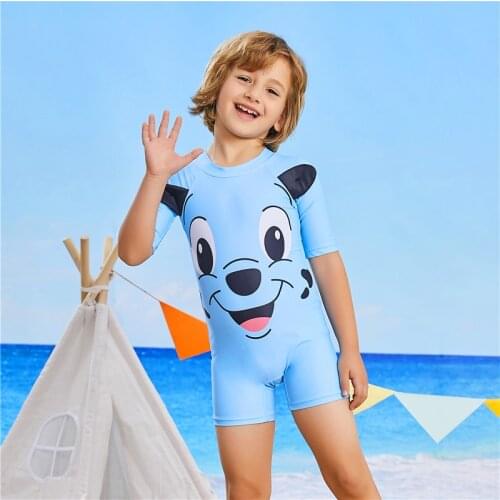 Boys Swimsuit Swimming Costume All In One with Cap Kids Toddler Swimwear Full One Piece Swimwear Rash Guard for Beach Holiday