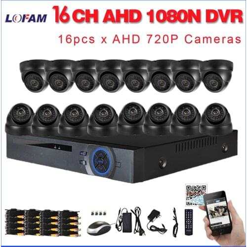 LOFAM 1080N 16CH CCTV Security AHD DVR NVR Kit 16 x 720P 1.0mp 1500TVL Indoor Dome Camera Home Surveillance System 16Channel AHD