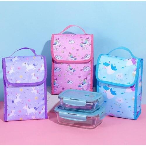 Cute Kids Unicorn Lunch Box Girls and Boys Cartoon Cooler Lunchbag For Picnic Kids Leisure Travel Picnic Food preservation bag