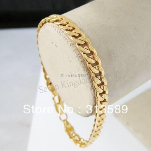 /Min Order 10$ CAN MIX DESIGN /11G 8" 24K YELLOW GOLD GP SOLID OVERLAY FILLED WITH BRASS CUBAN LINK BRACELET/GREAT GIFT